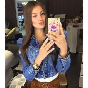 ZARA JEAN JACKET RIPPED DENIM PUFF SHOULDER